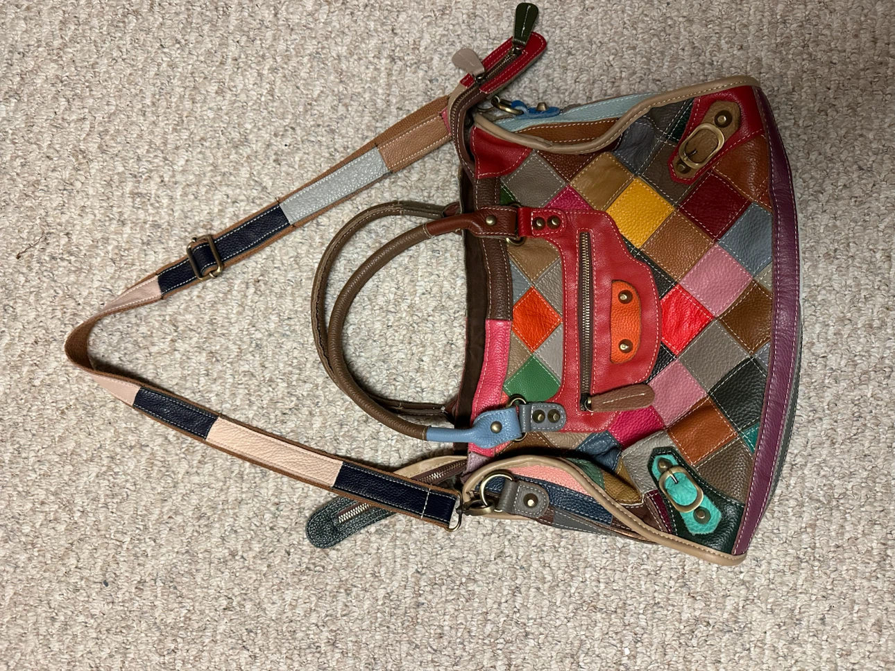Multicoloured Patchwork Leather Handbag