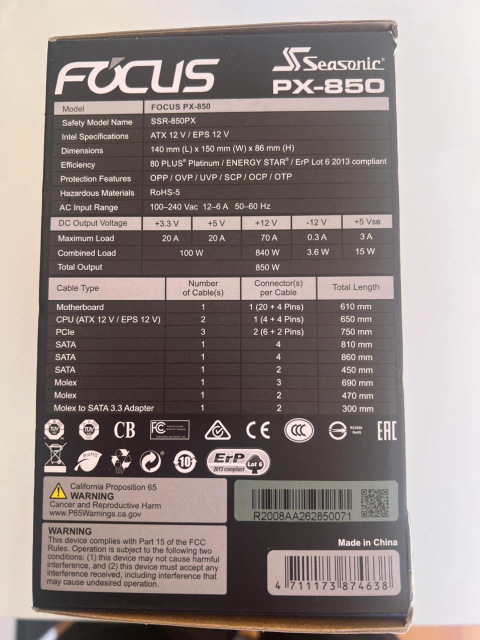 Seasonic FOCUS PX-850 Platinum Power Supply - photo 2