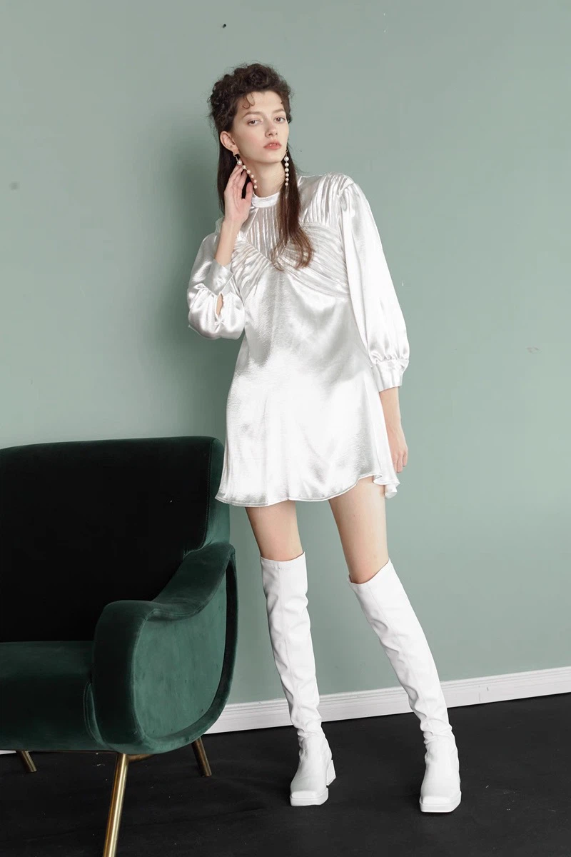 White Satin Pleated Mini Dress