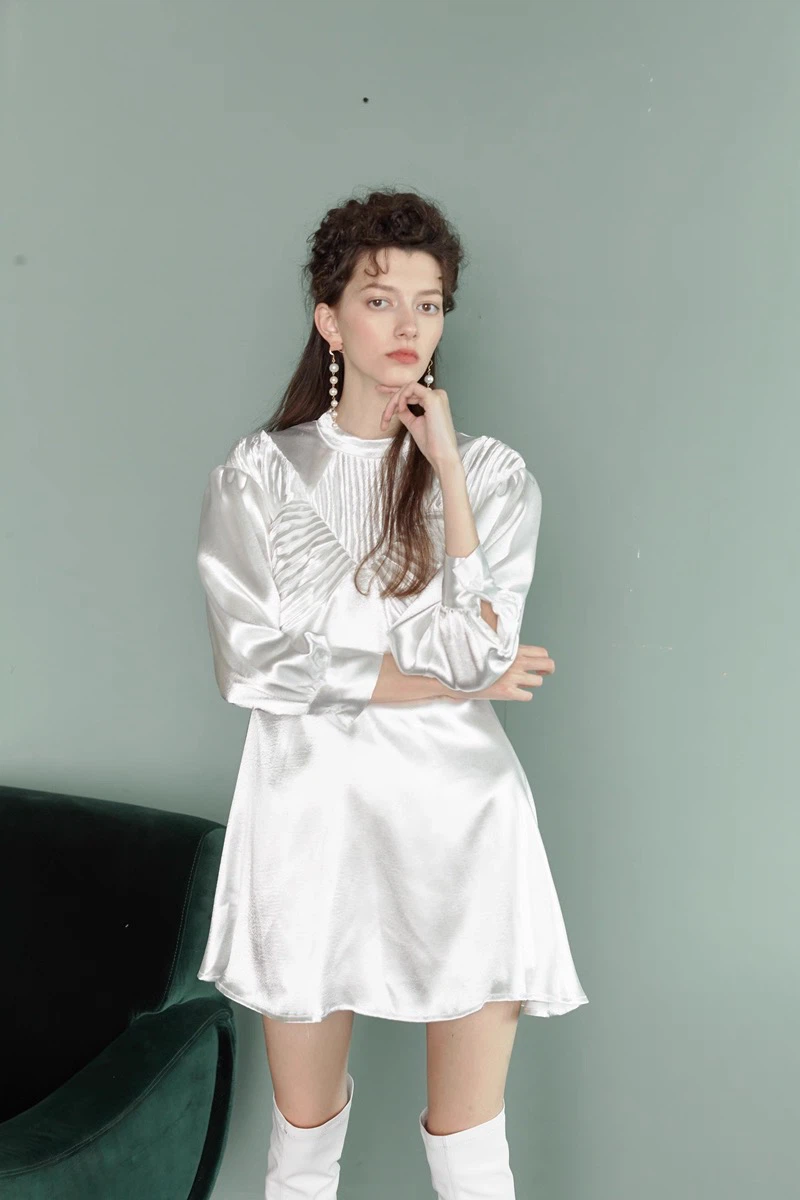 White Satin Pleated Mini Dress - photo 2