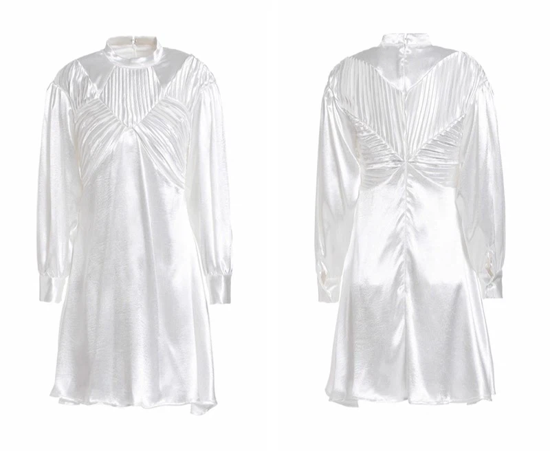 White Satin Pleated Mini Dress - photo 3