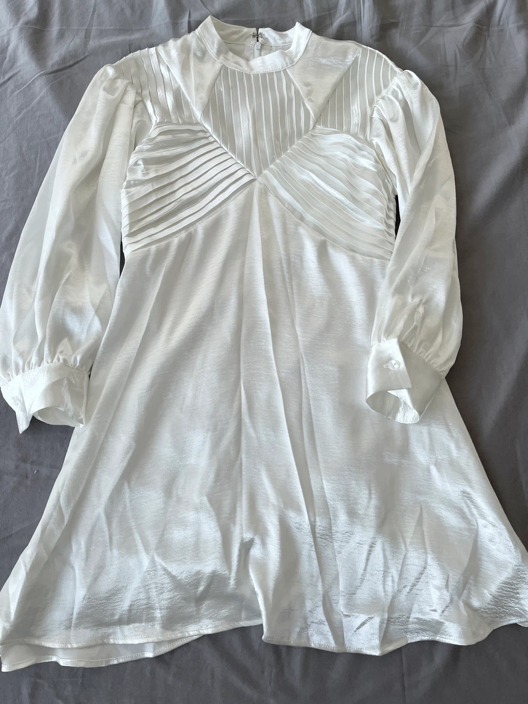 White Satin Pleated Mini Dress - photo 4