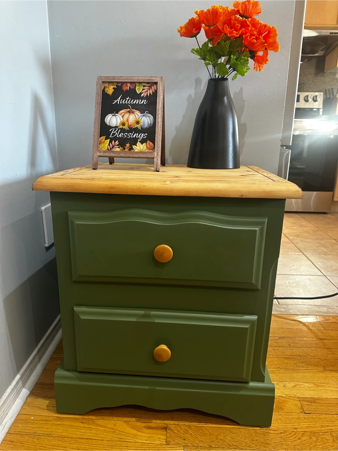 Single Green Two-Drawer Bedside Table
