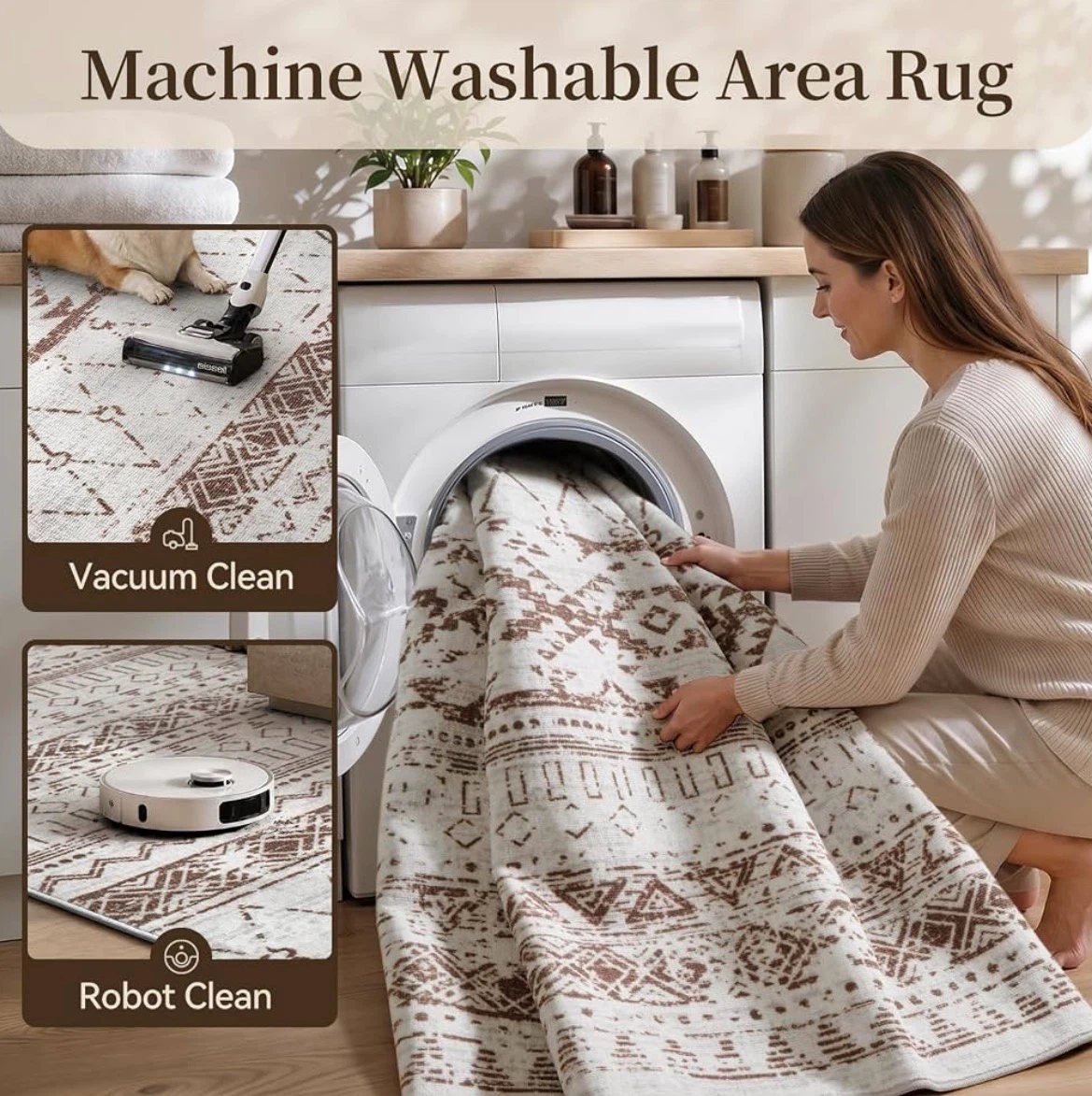 Machine Washable Taupe Area Rug 8x10 ft - photo 5