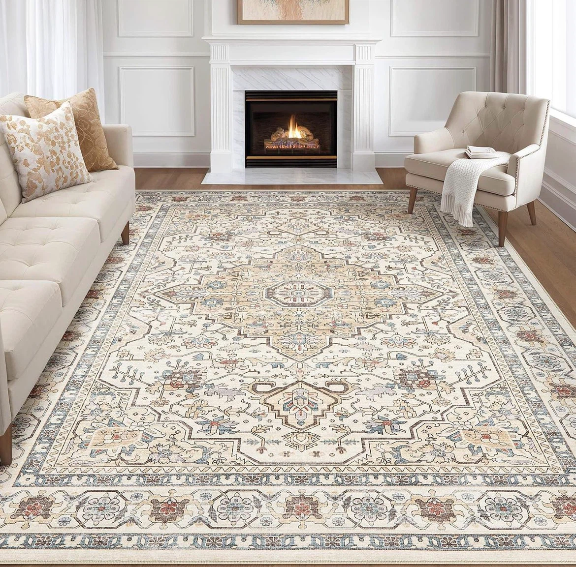 7x9 Faux Wool Machine Washable Area Rug