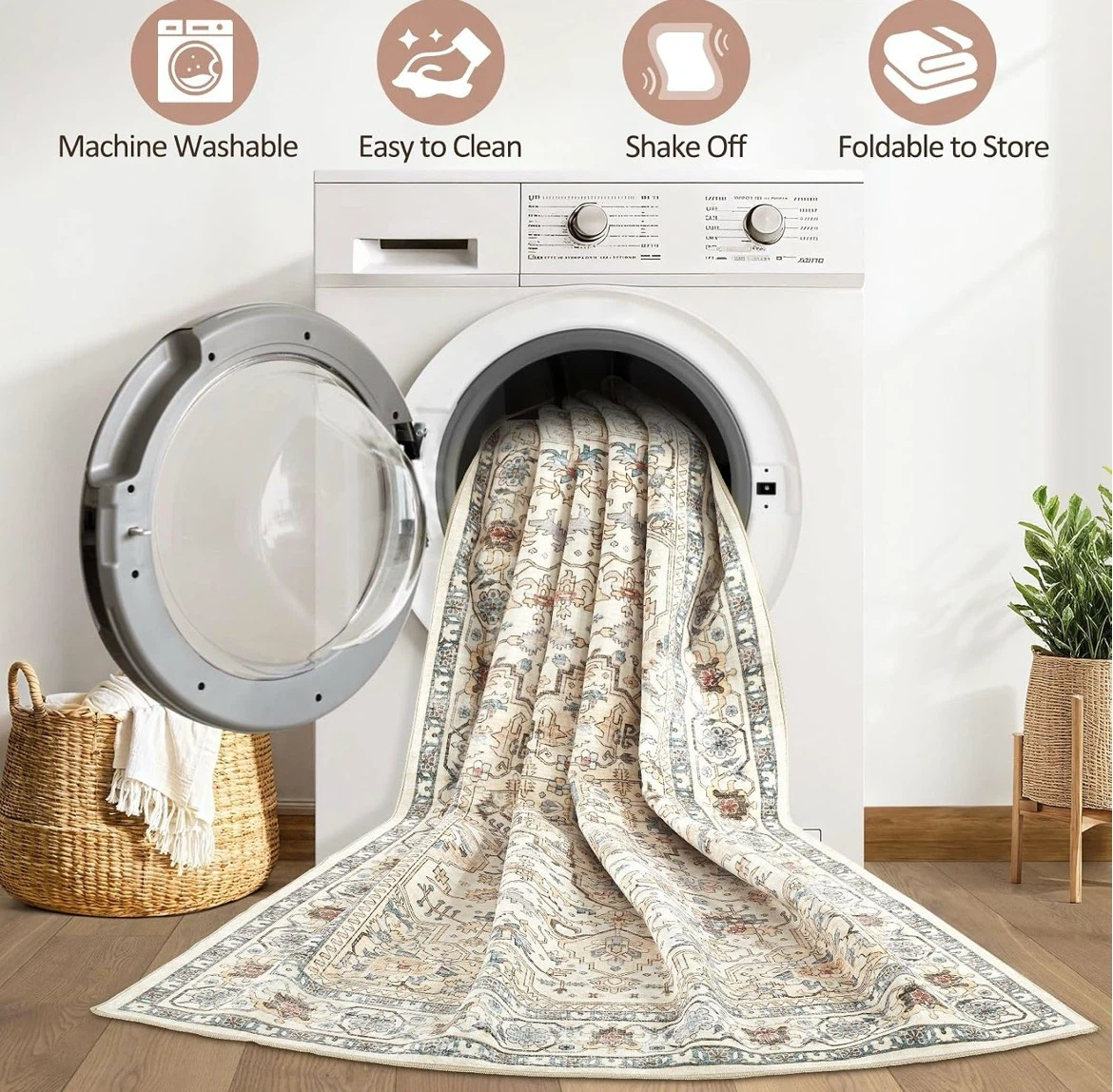 7x9 Faux Wool Machine Washable Area Rug - photo 2