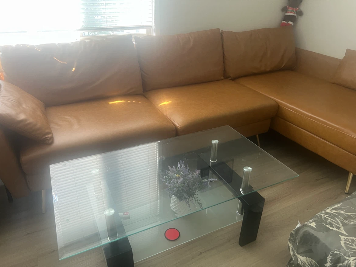 Tan Faux Leather Sectional Sofa