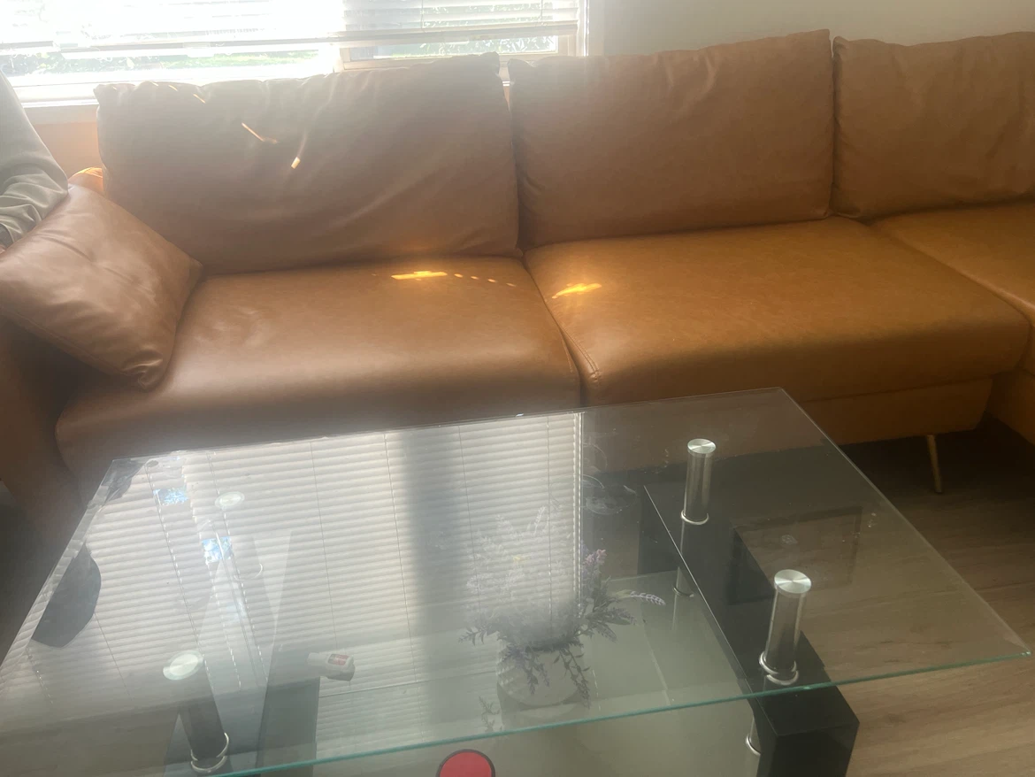 Tan Faux Leather Sectional Sofa - photo 2