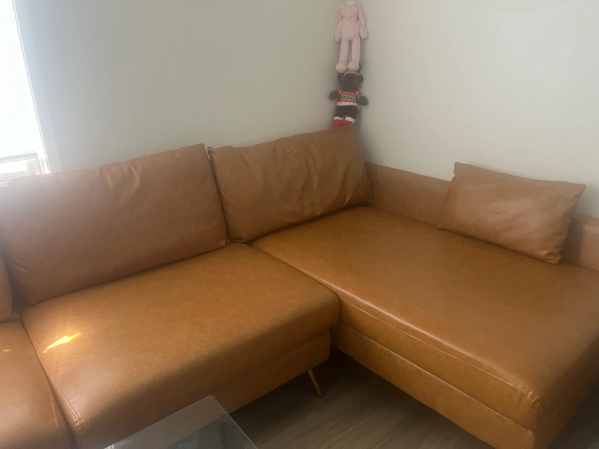 Tan Faux Leather Sectional Sofa - photo 3