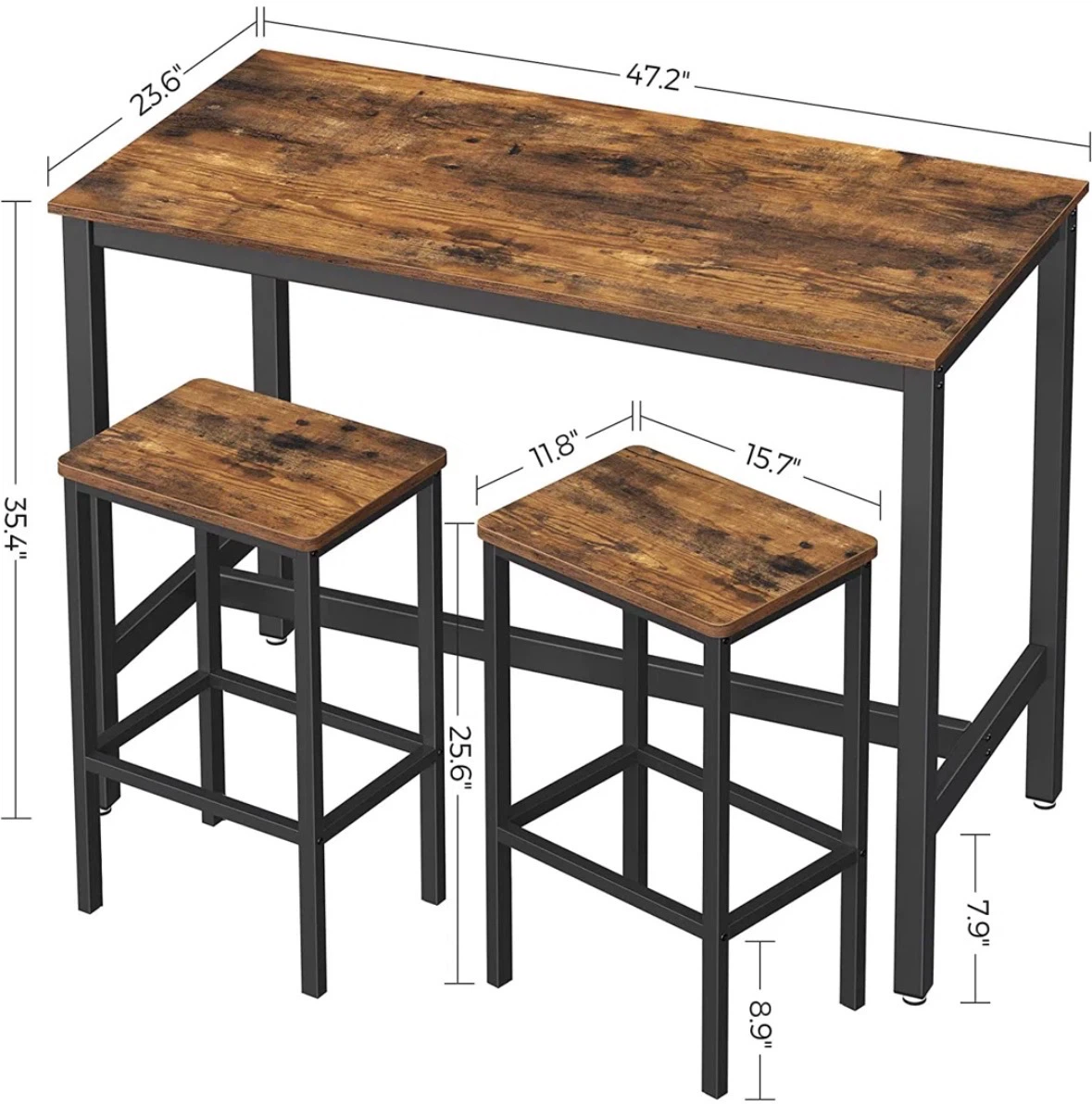 Rustic Industrial Bar Table and Stools Set - photo 2