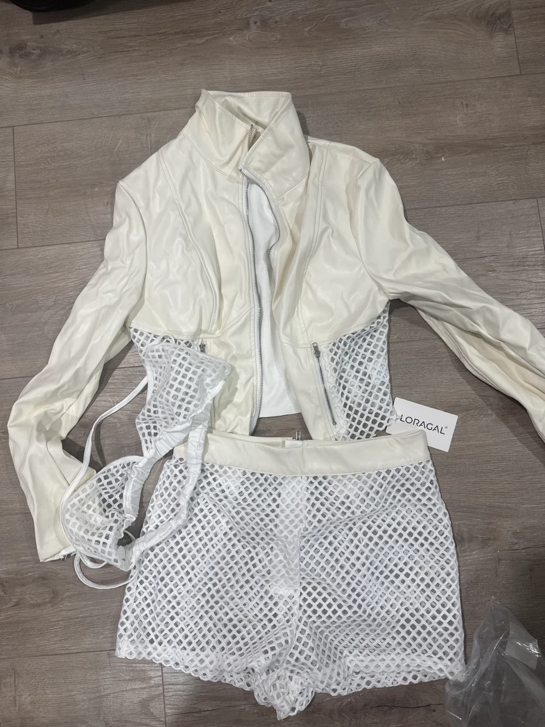 LORAGAL White Faux Leather and Mesh Outfit Set
