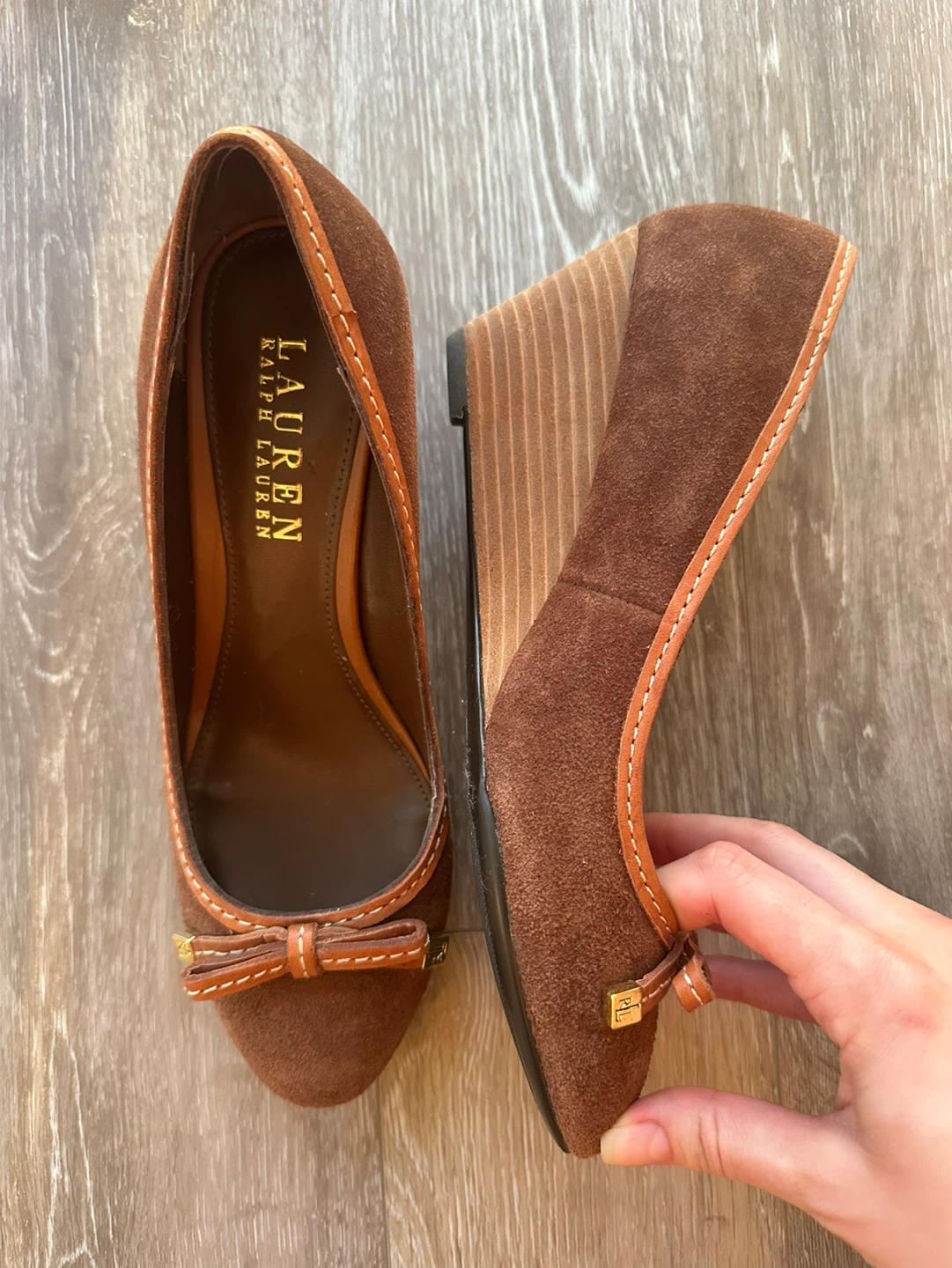 Brand new Lauren Ralph Lauren Brown Suede Wedge Pumps - photo 2