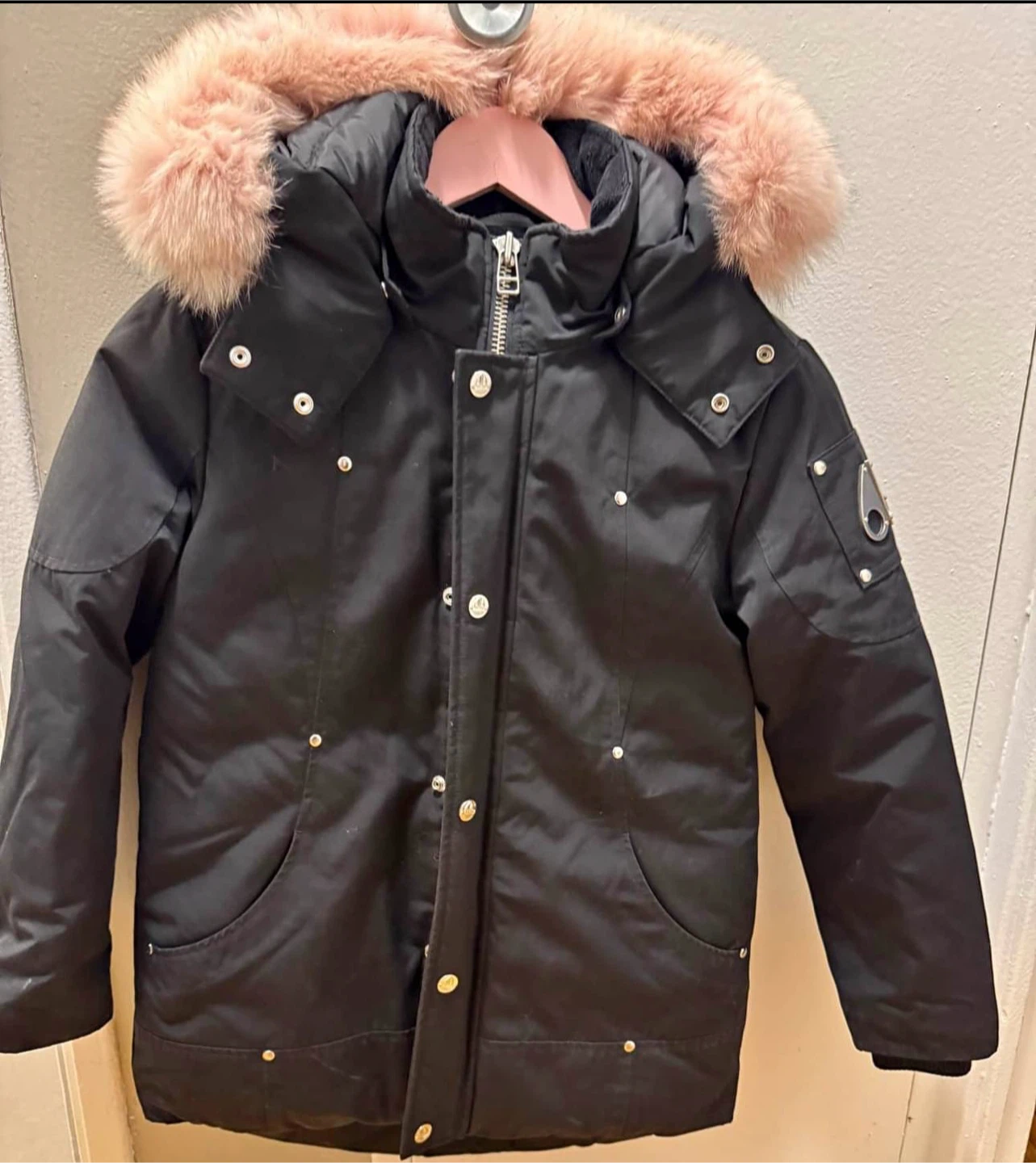 Kids Moose Knuckles Parka with Pink Fur