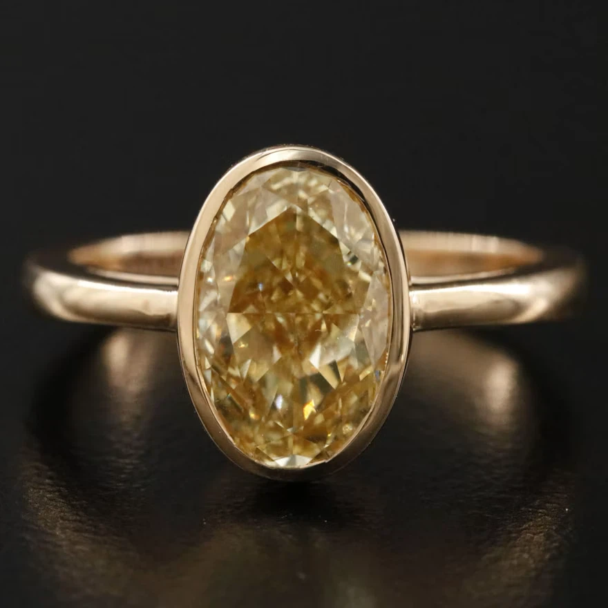 18K 3.08CT Lab Yellow Diamond Solitaire Ring IGI Report