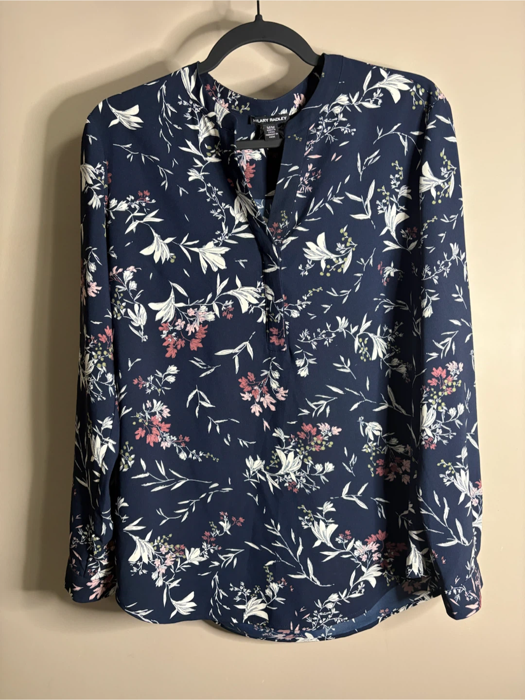 Hilary Radley Floral Blouse Navy Blue