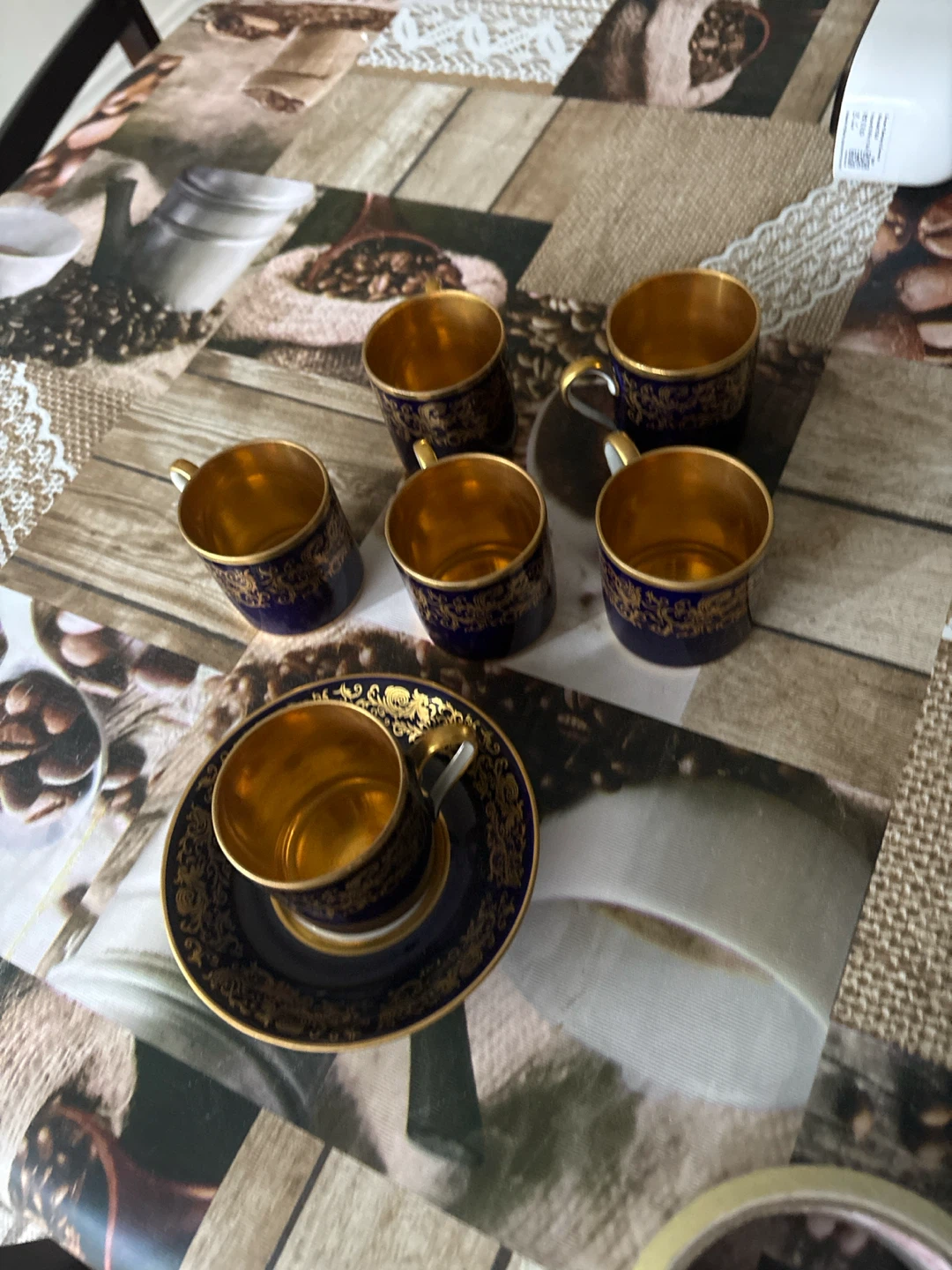 Set of 6 Vintage Cobalt Blue and Gold Demitasse Cups