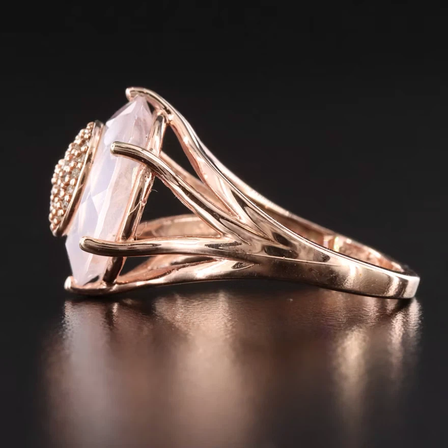 Gold-Plated Sterling Silver Rose Quartz & Diamond Ring — Size 7 - photo 2