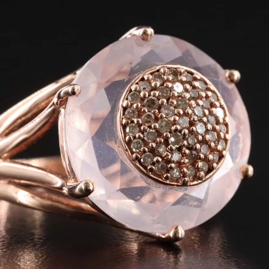 Gold-Plated Sterling Silver Rose Quartz & Diamond Ring — Size 7 - photo 3