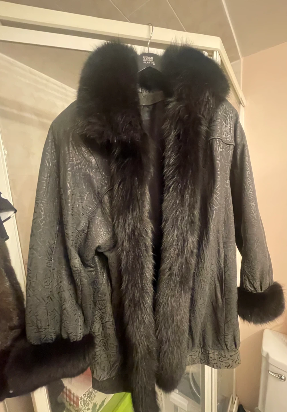 Rabbit Fur Trim Leather Jacket
