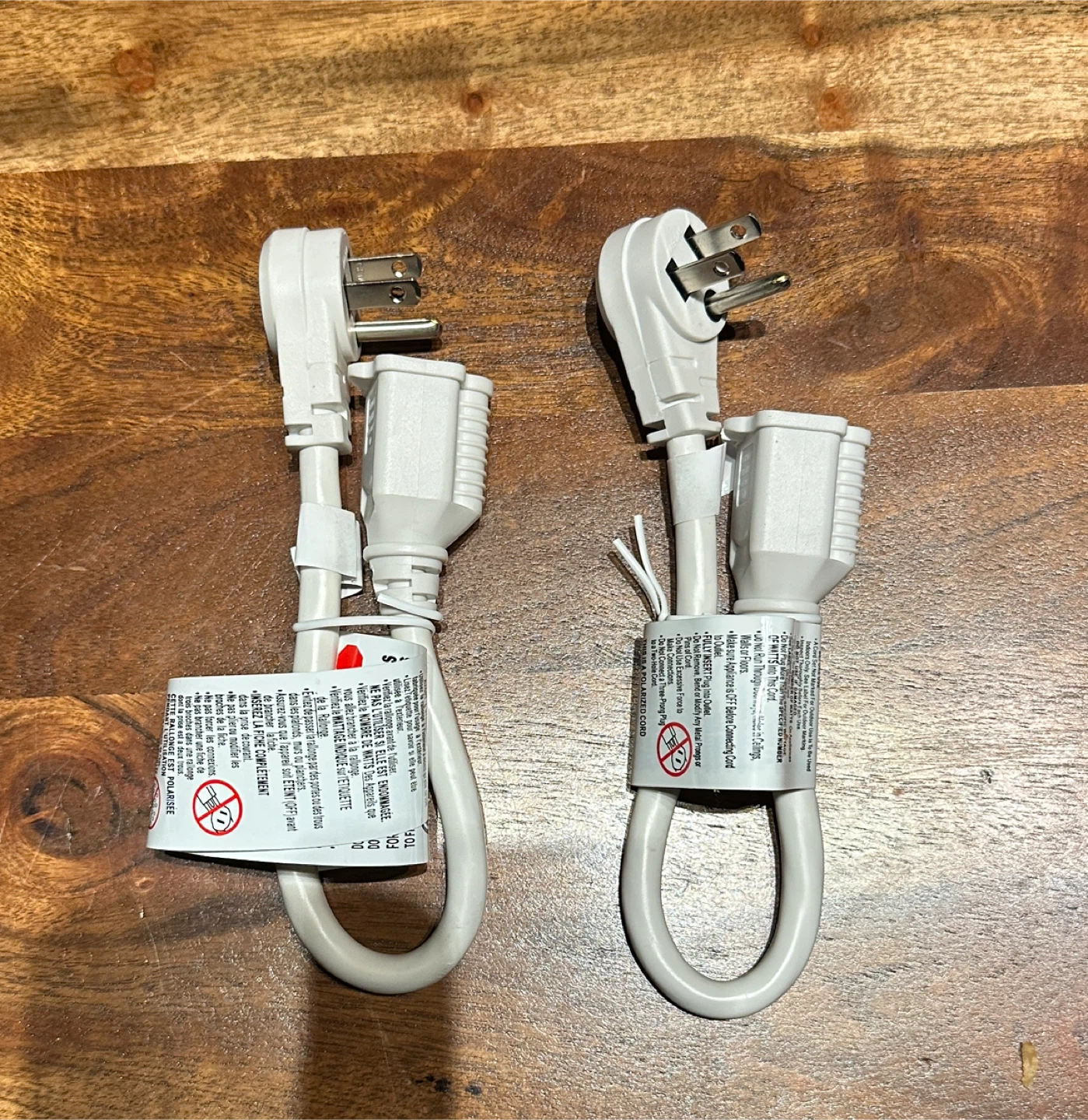 Two White Short 1 feet  Extension Cords - New