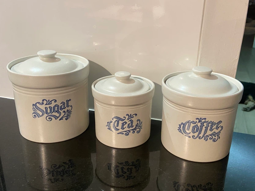 Set of 3 Ceramic Pfaltzgraff Canisters for Sugar Tea Coffee