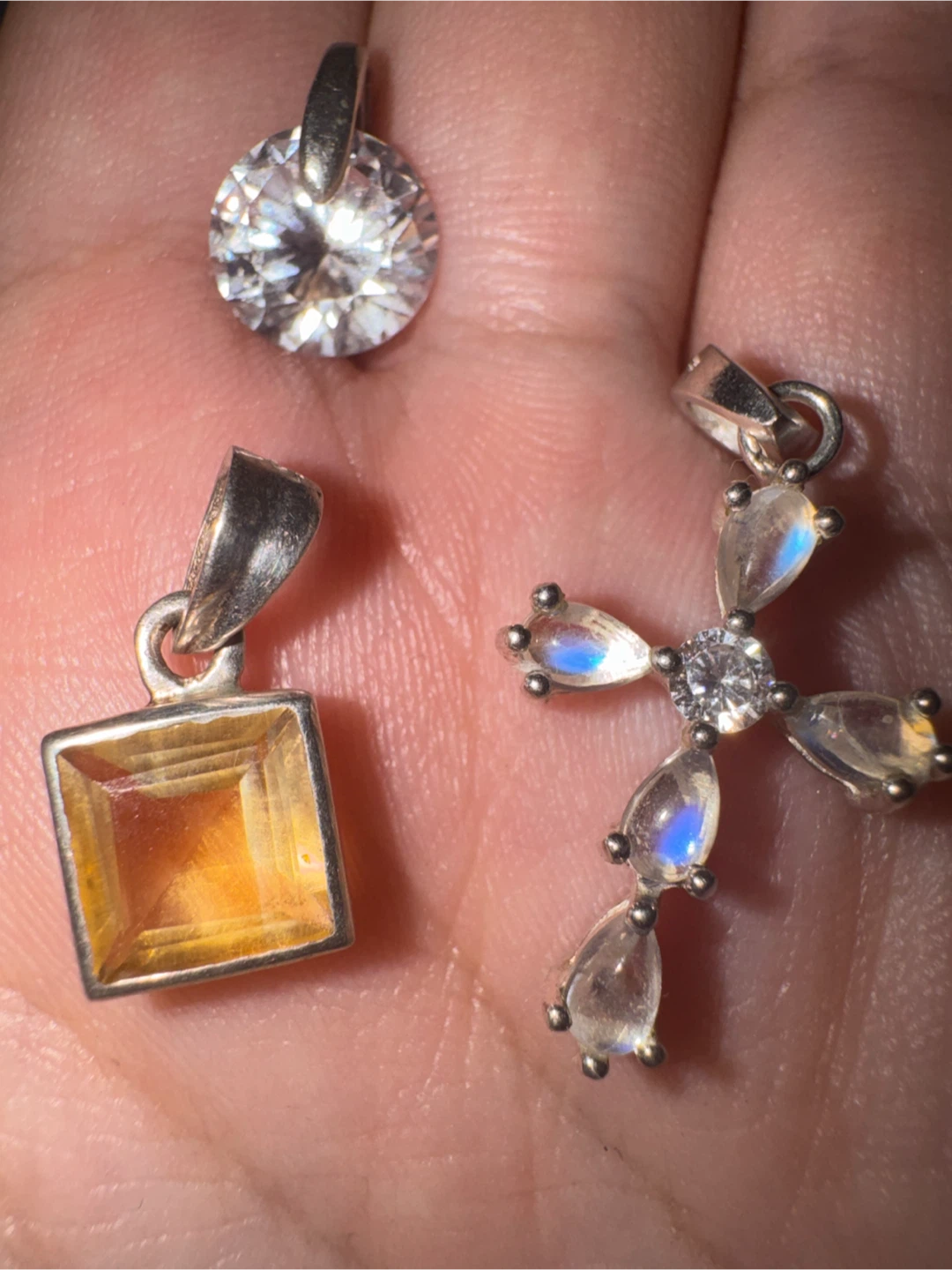 Set of Three Assorted Stone Silver Pendants