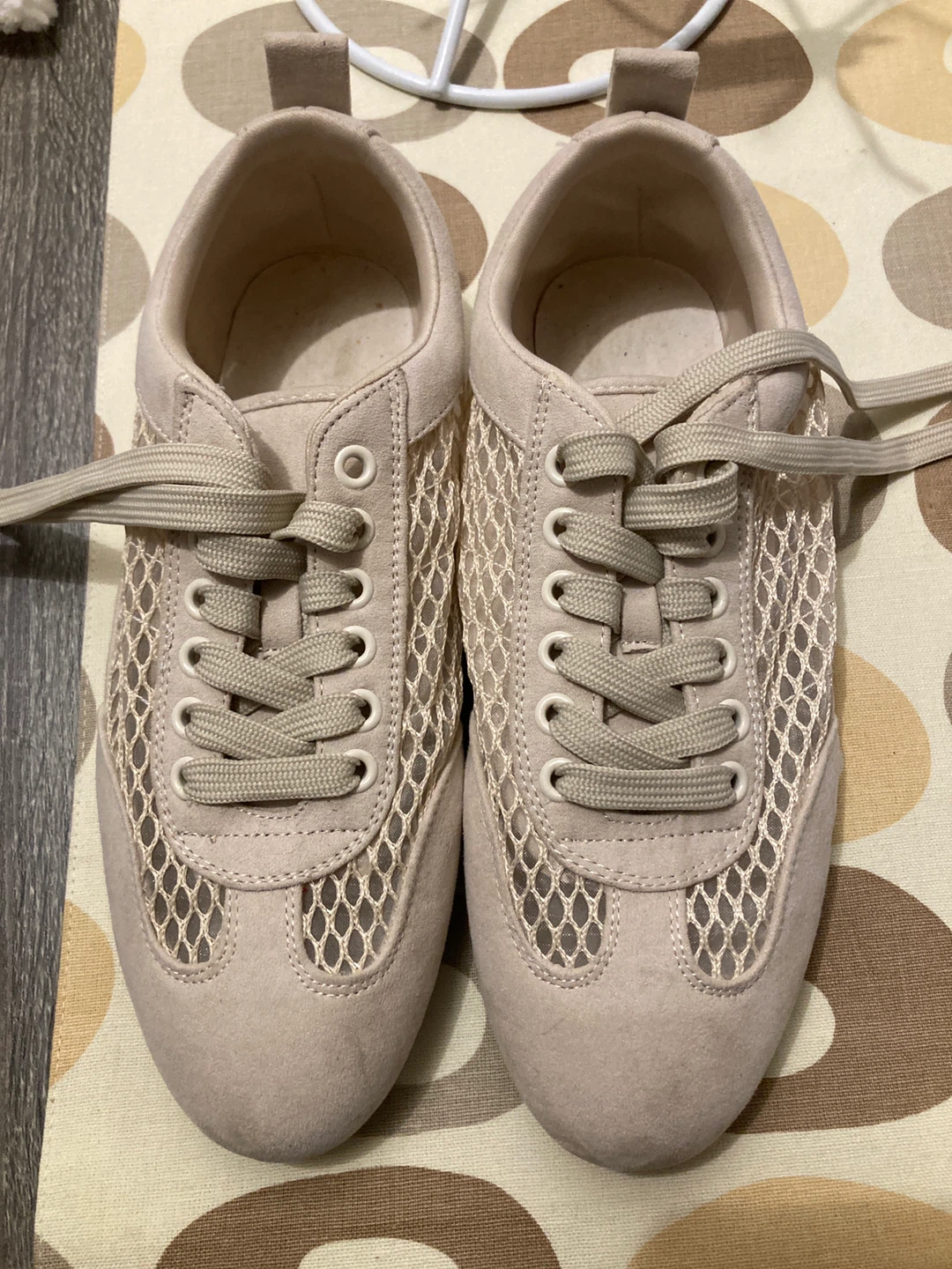 Beige Mesh Lace-up Sneakers
