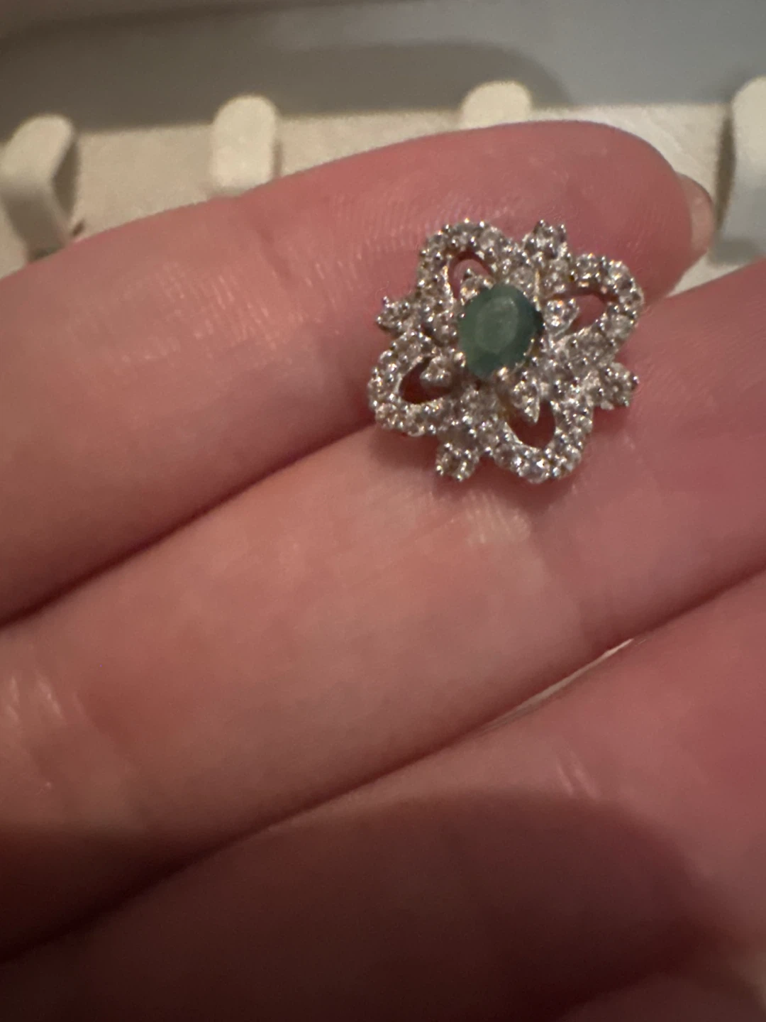 Gold-Plated Sterling Silver Emerald Earrings - photo 2