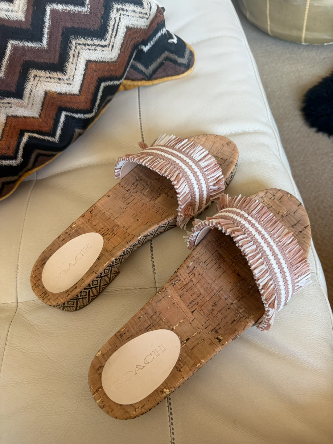 Coach Fringe Cork Slides Size 9