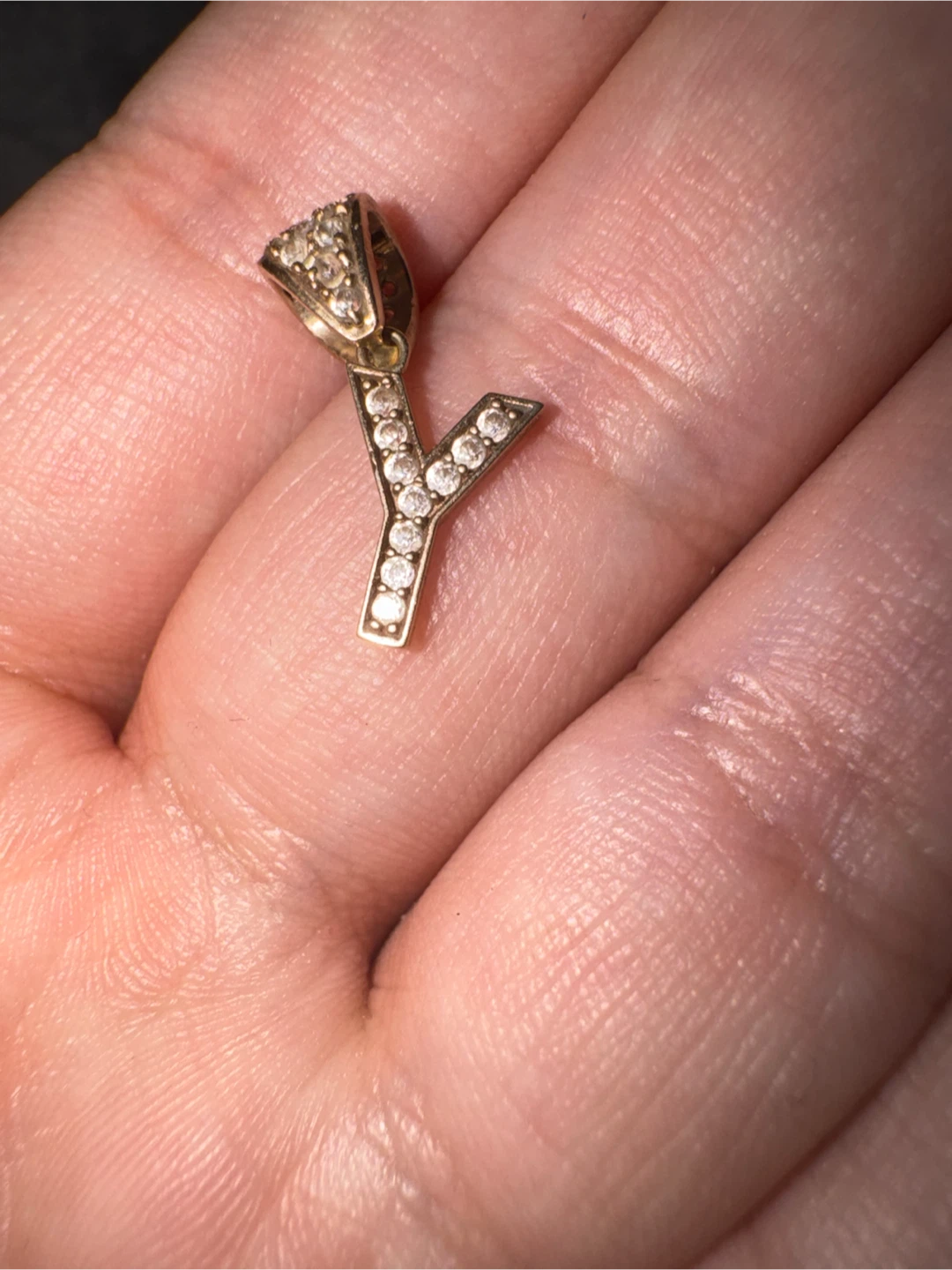 10K Gold Y Pendant with Sparkling Stones