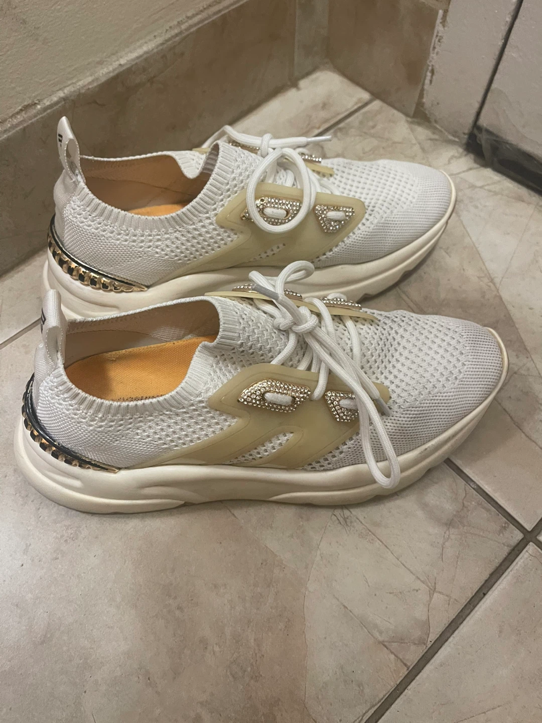 White Rhinestone Embellished Sneakers