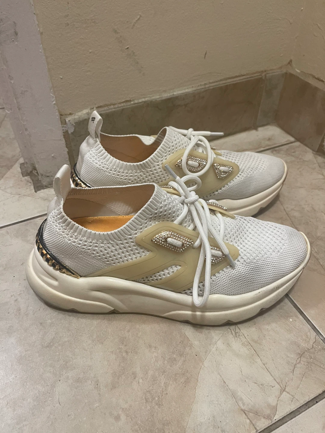 White Rhinestone Embellished Sneakers - photo 4