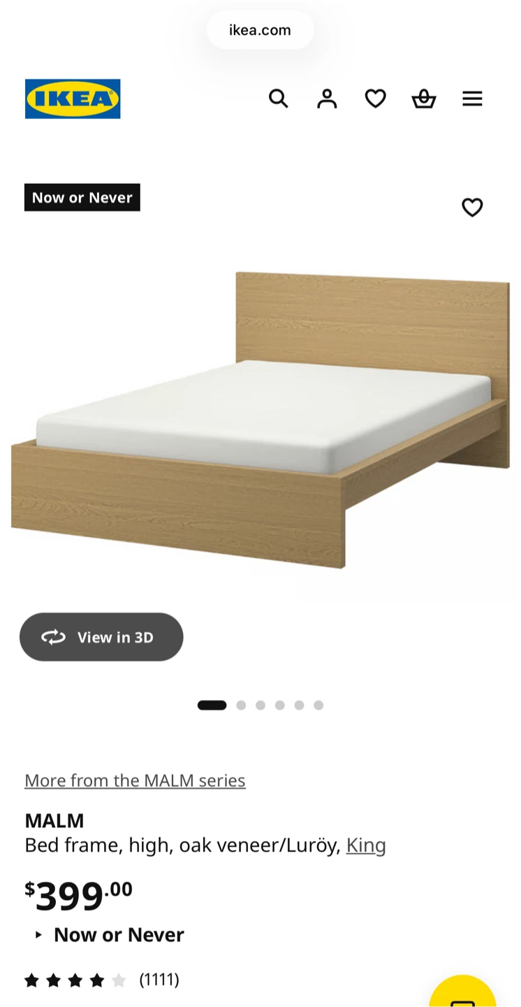 IKEA MALM King Bed Frame in Oak Veneer