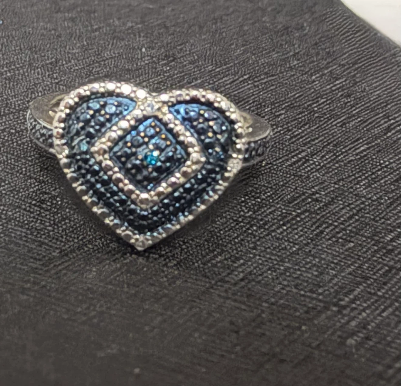 Sterling Silver 925 Heart Ring with blue diamonds