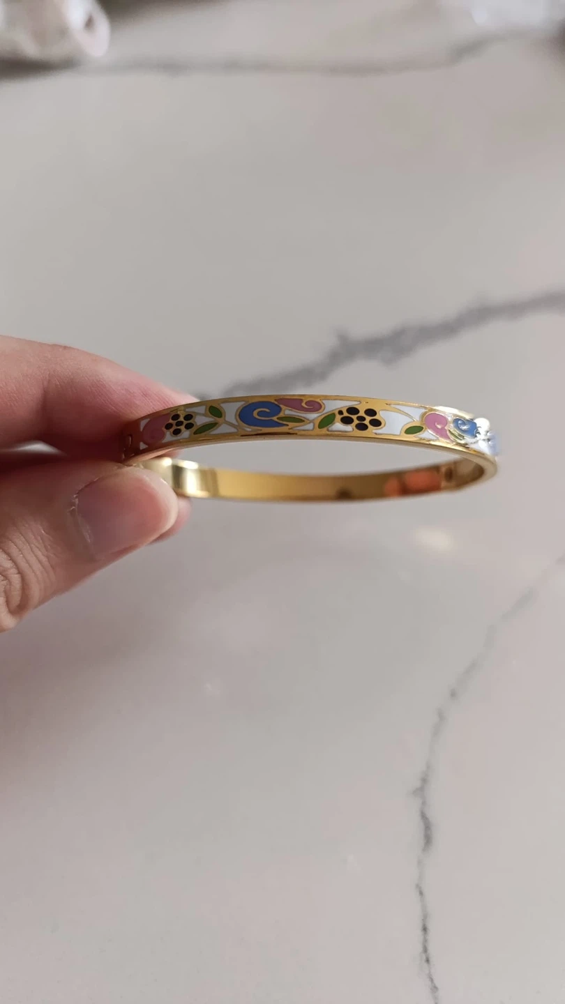 Gold-Tone Enamel Hinged Bangle Bracelet