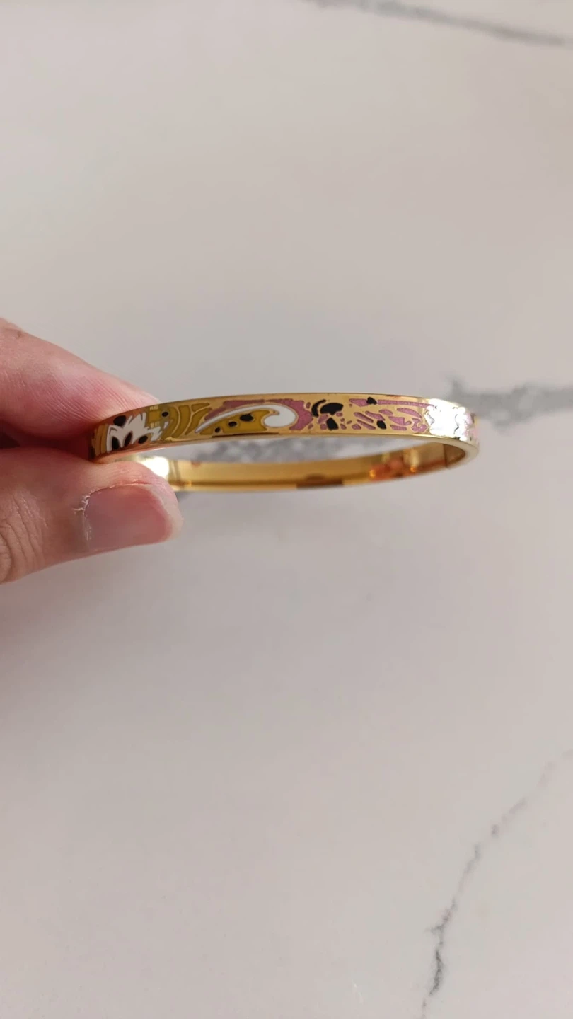 Gold-Tone Enamel Hinged Bangle Bracelet - photo 2