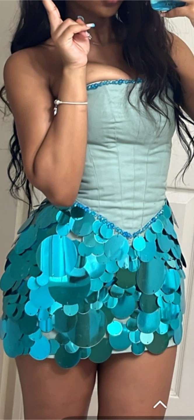 Blue Sequin Corset Mini Dress - photo 2