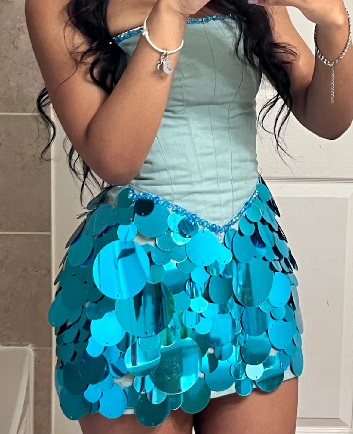 Blue Sequin Corset Mini Dress