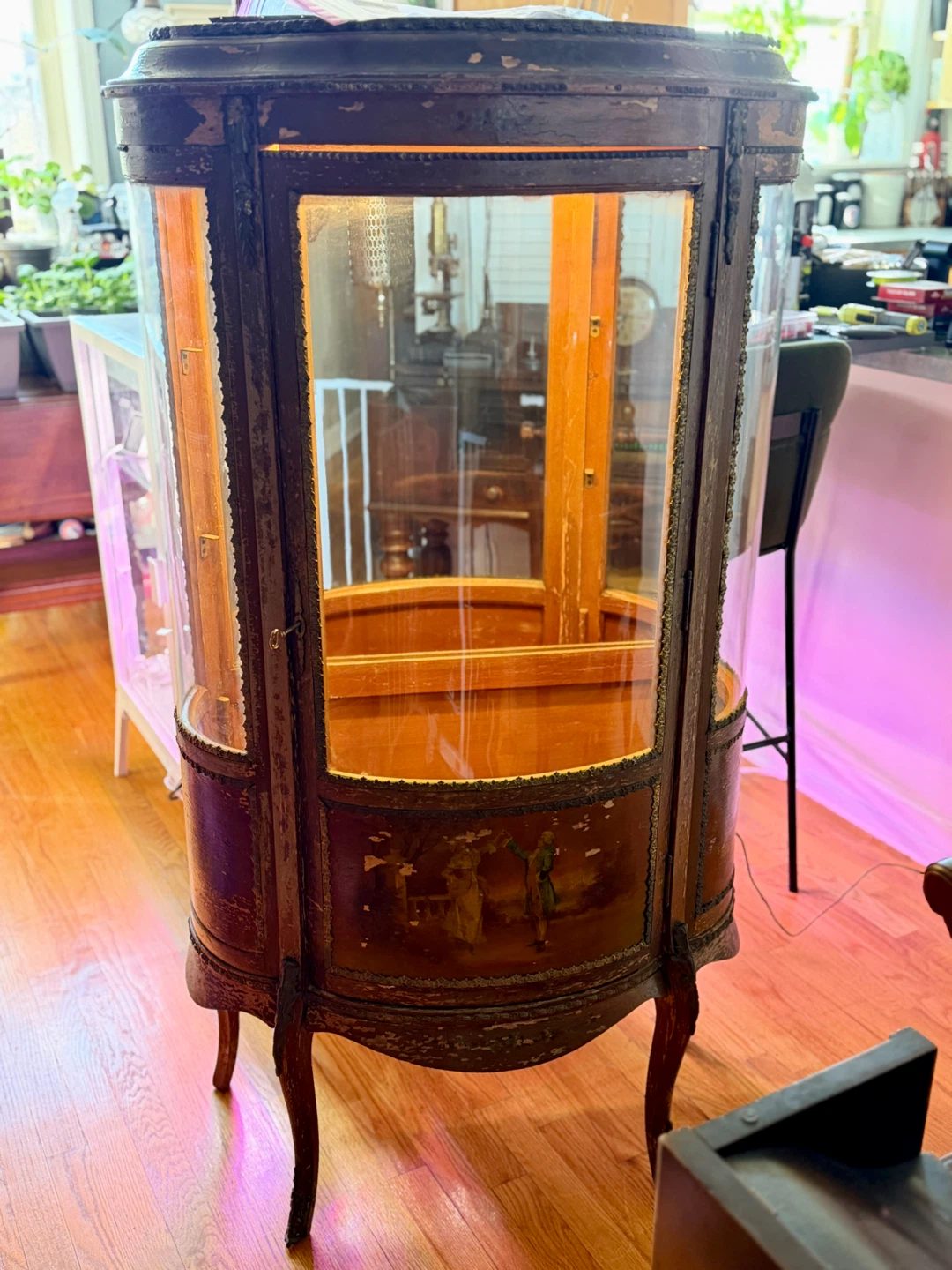 Antique French Style Curved Glass Curio Cabinet