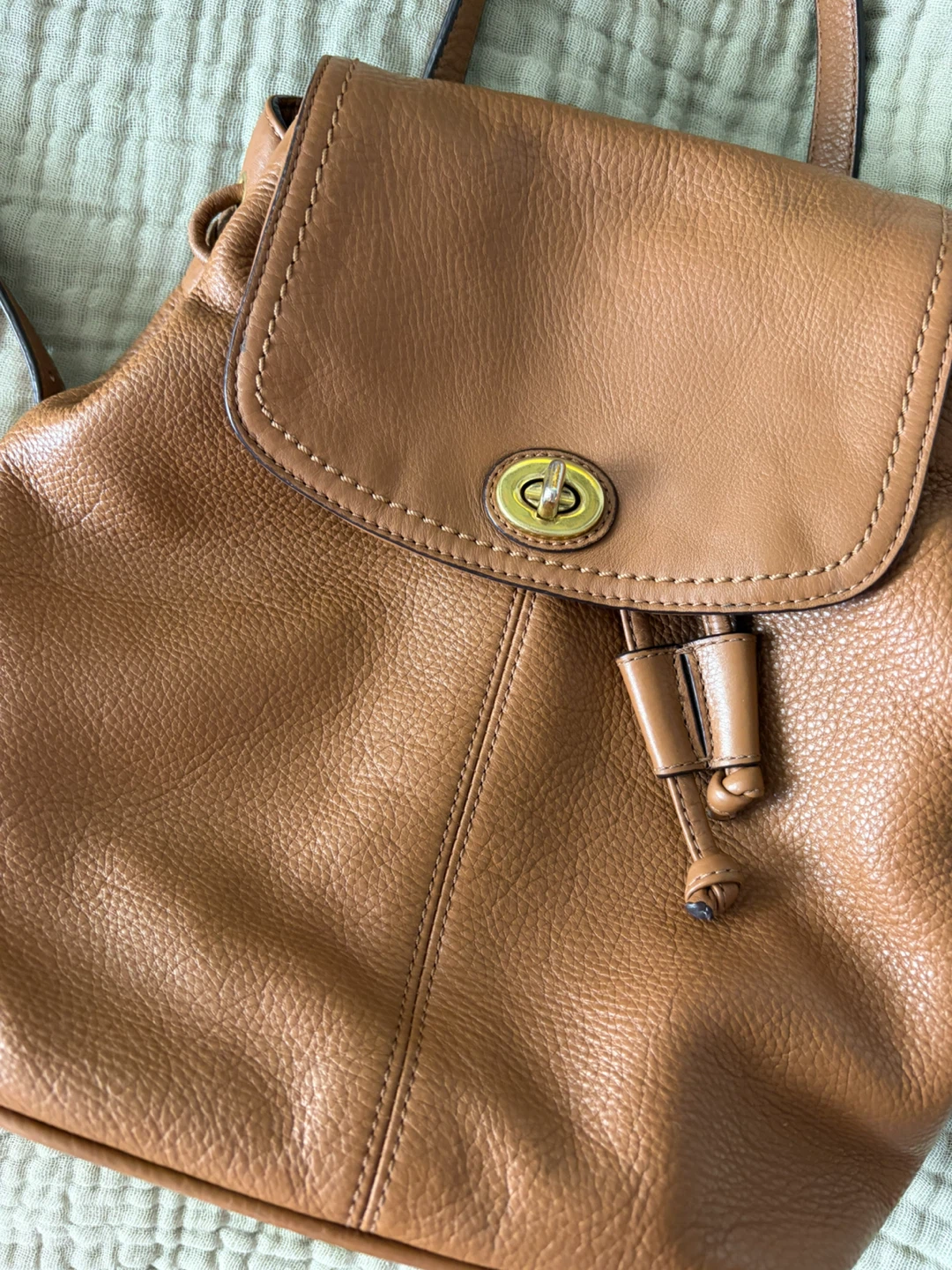 Vintage Coach Pebbled Leather Backpack with Brass Hardware - photo 2