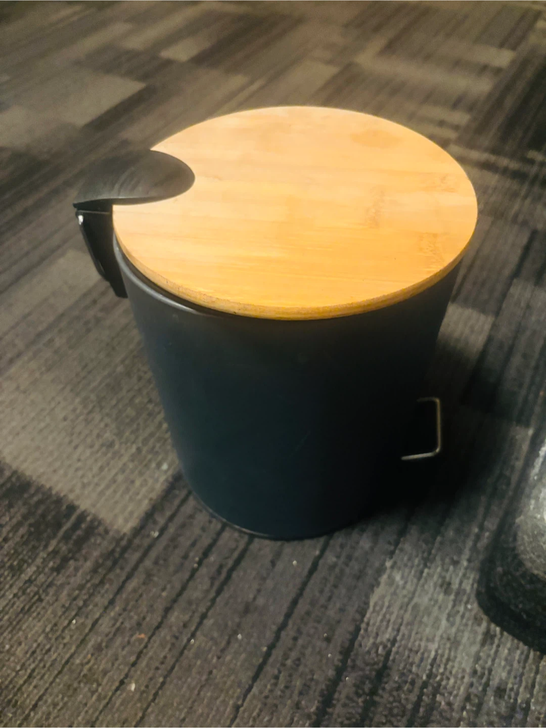 Small Matte Black Pedal Bin with Bamboo Lid