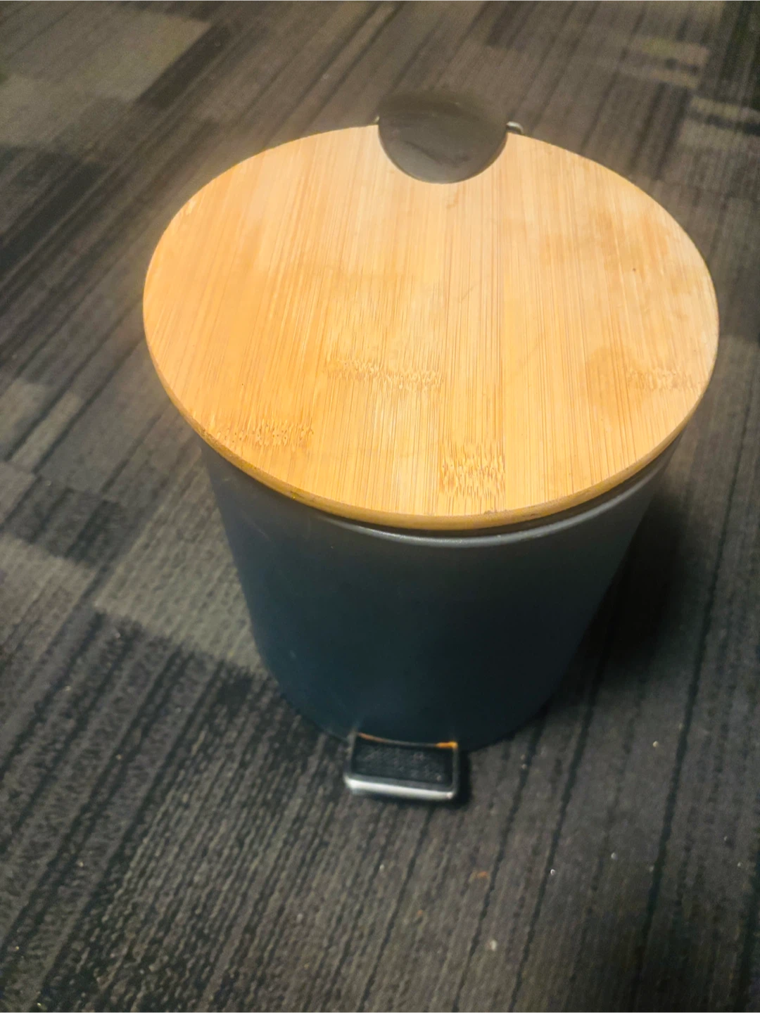 Small Matte Black Pedal Bin with Bamboo Lid - photo 2