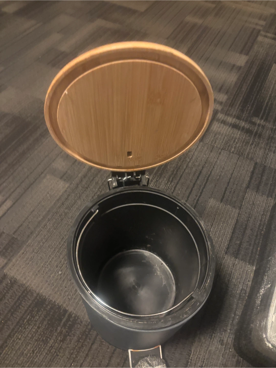 Small Matte Black Pedal Bin with Bamboo Lid - photo 3
