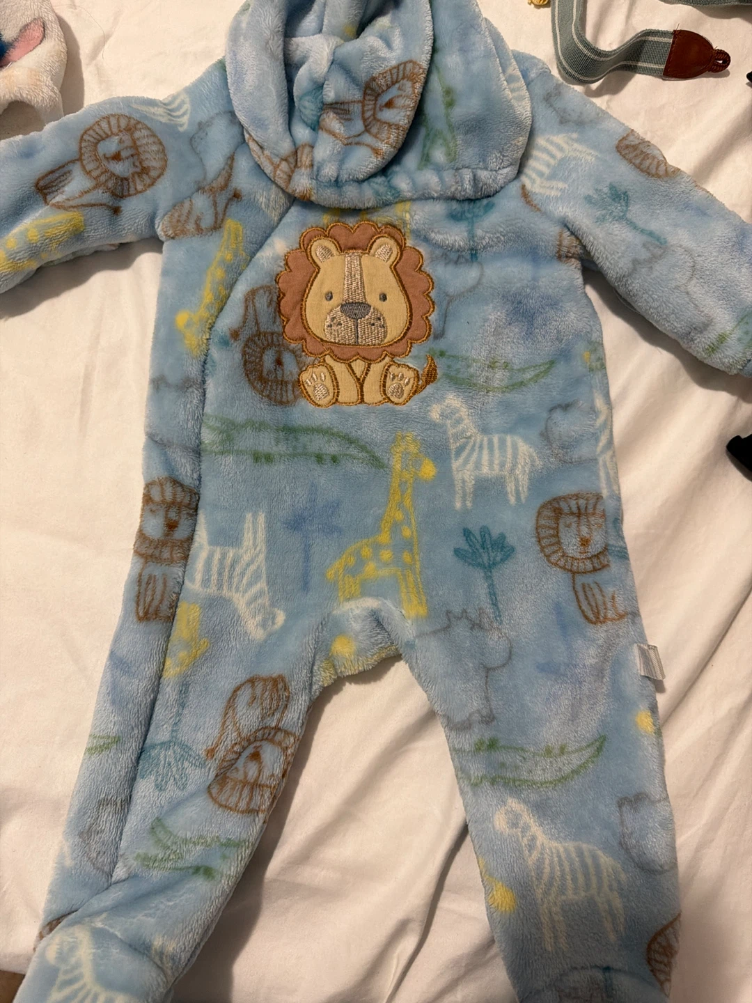 Baby Blue Lion Print Fleece Footie Pajamas