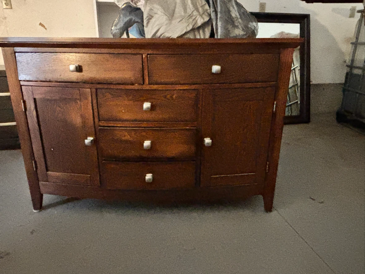 Dark Wood Buffet Credenza with Drawers and Cabinets