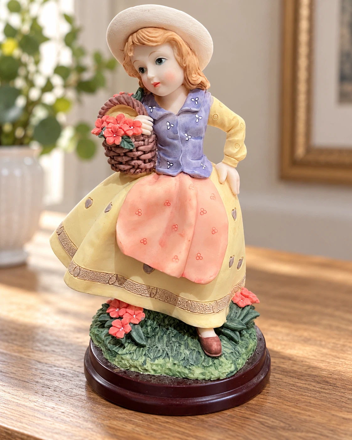 Vintage Porcelain Girl Figurine with Flower Basket