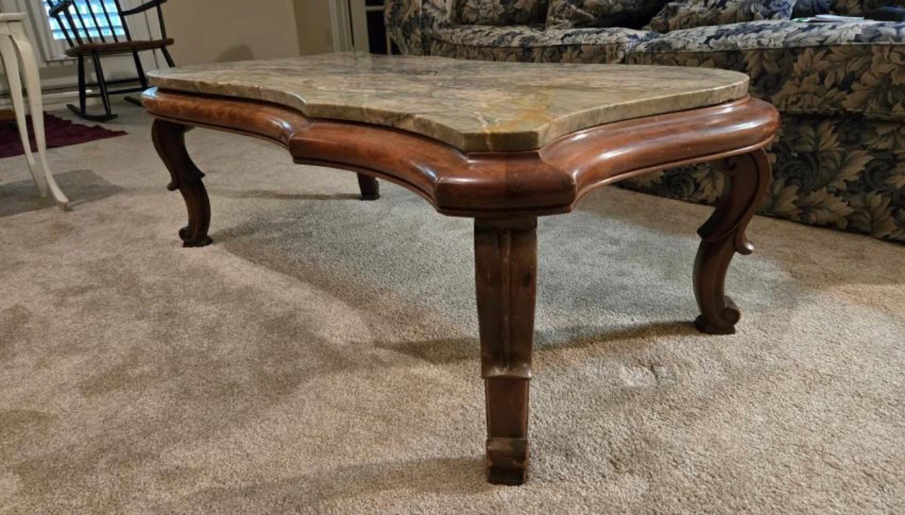 Vintage Solid Wood Coffee Table with Marble Top - photo 2
