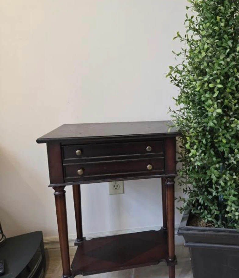 Dark Wood Accent Table with Storage Drawers - photo 2