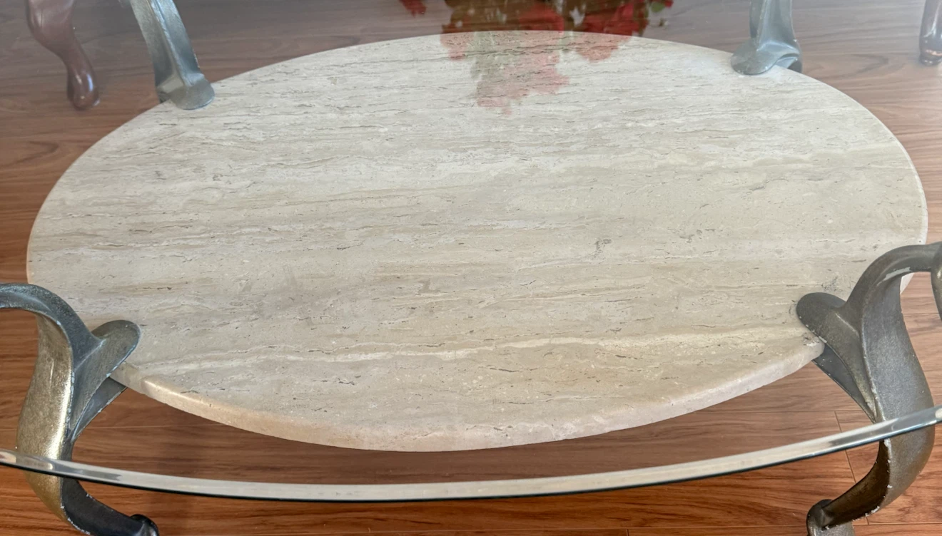 Glass Coffee Table Stone Shelf & Antique Base (great condition) - photo 4
