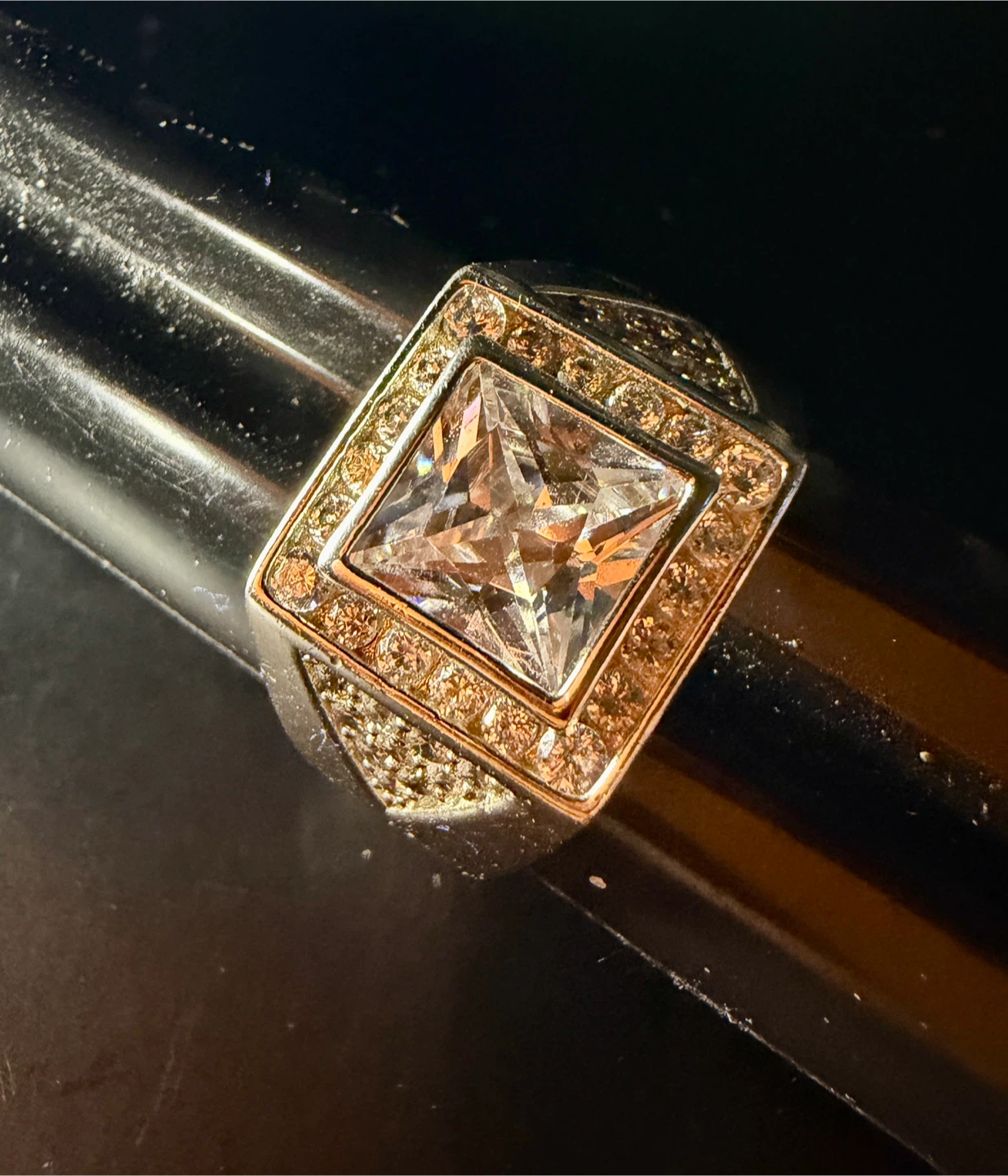 Men’s. Princess Cut Cubic Zirconia Big Statement Ring .925